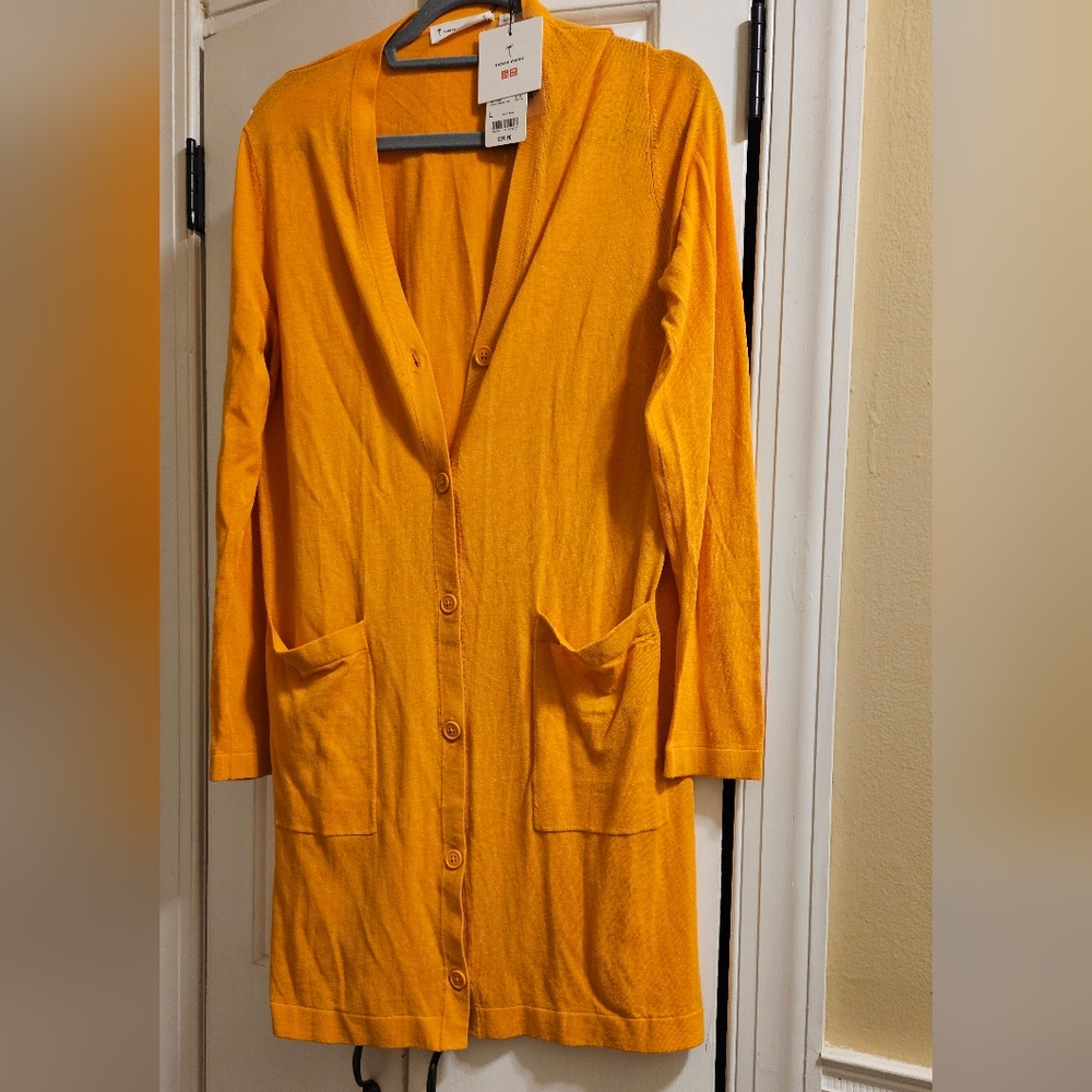 Womens Light Orange Long Sweater Cardigan